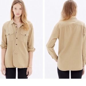 Madewell tan utility button down size small